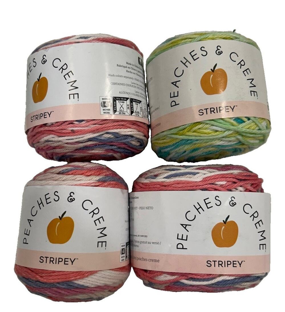 Peaches & Cream Stripey Cotton Yarn Lot Of 4 Skeins 3 Beachhouse 1 Green Stripes